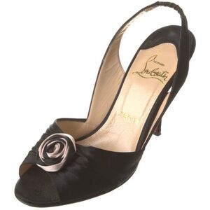 Christian Louboutin Black Peep-Toe Slingback Heels